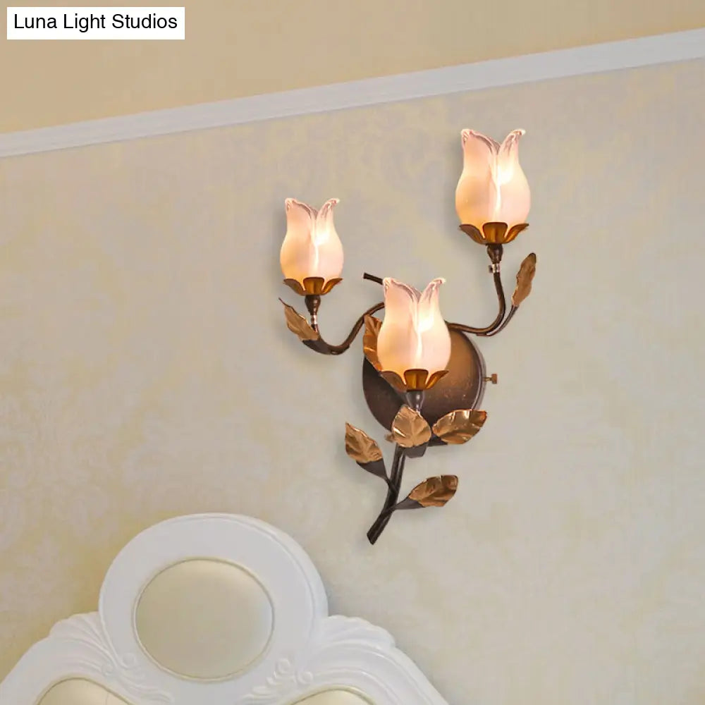 American Garden Metal Lotus/Lily/Tulip Wall Light - Dark Brown 3 Bulbs Led Living Room Lighting