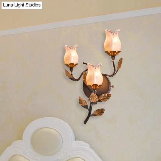 American Garden Metal Lotus/Lily/Tulip Wall Light - Dark Brown 3 Bulbs Led Living Room Lighting