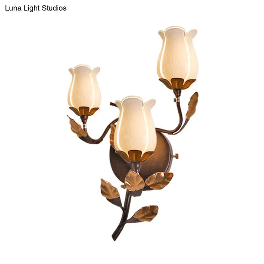 American Garden Metal Lotus/Lily/Tulip Wall Light - Dark Brown 3 Bulbs Led Living Room Lighting