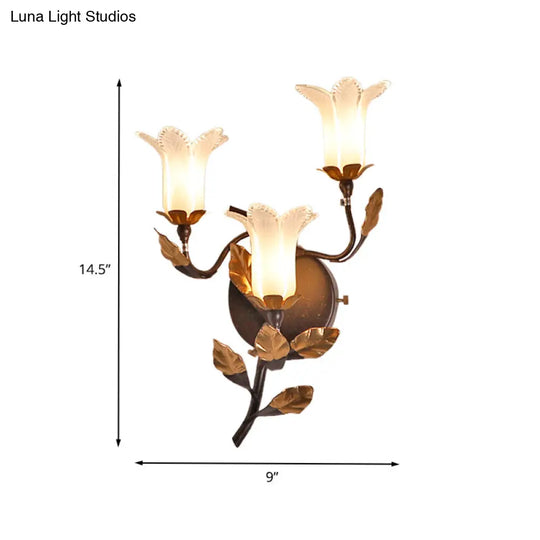 American Garden Metal Lotus/Lily/Tulip Wall Light - Dark Brown 3 Bulbs Led Living Room Lighting