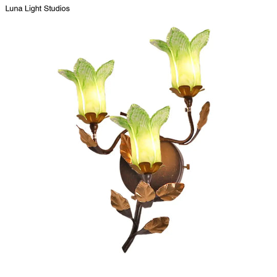 American Garden Metal Lotus/Lily/Tulip Wall Light - Dark Brown 3 Bulbs Led Living Room Lighting