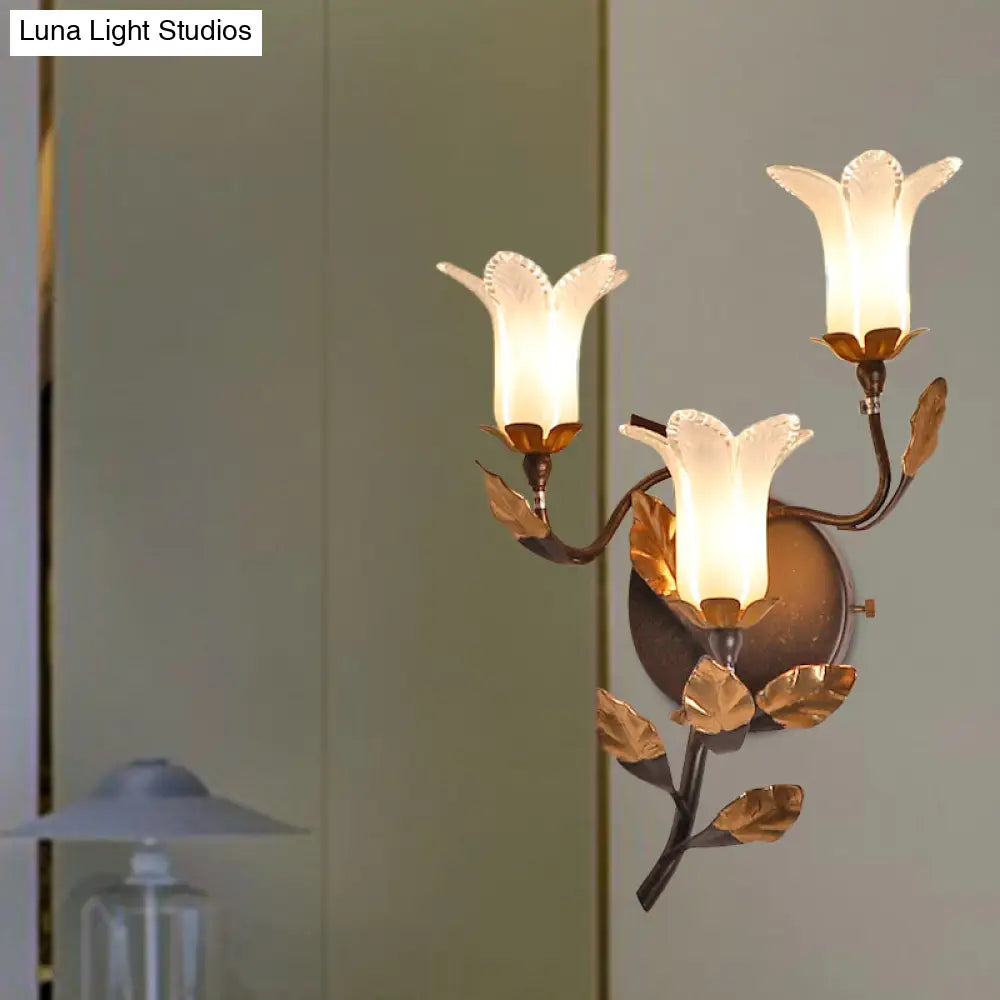 American Garden Metal Lotus/Lily/Tulip Wall Light - Dark Brown 3 Bulbs Led Living Room Lighting