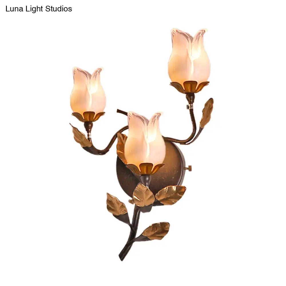 American Garden Metal Lotus/Lily/Tulip Wall Light - Dark Brown 3 Bulbs Led Living Room Lighting