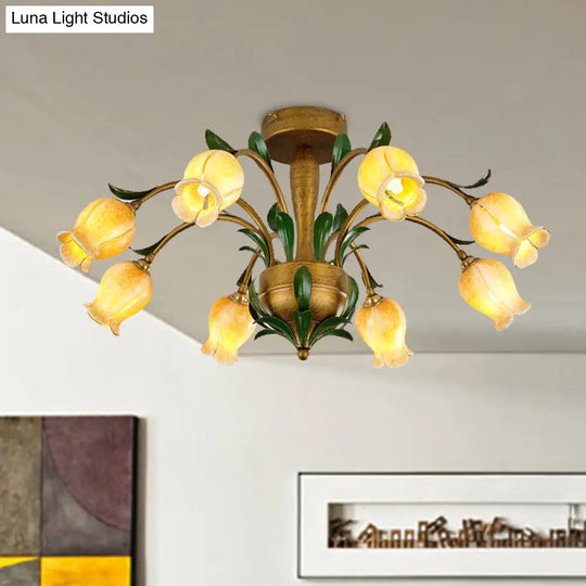 American Garden Metal Tulip Led Semi Flush Ceiling Light Fixture With Brass Finish - Ideal For