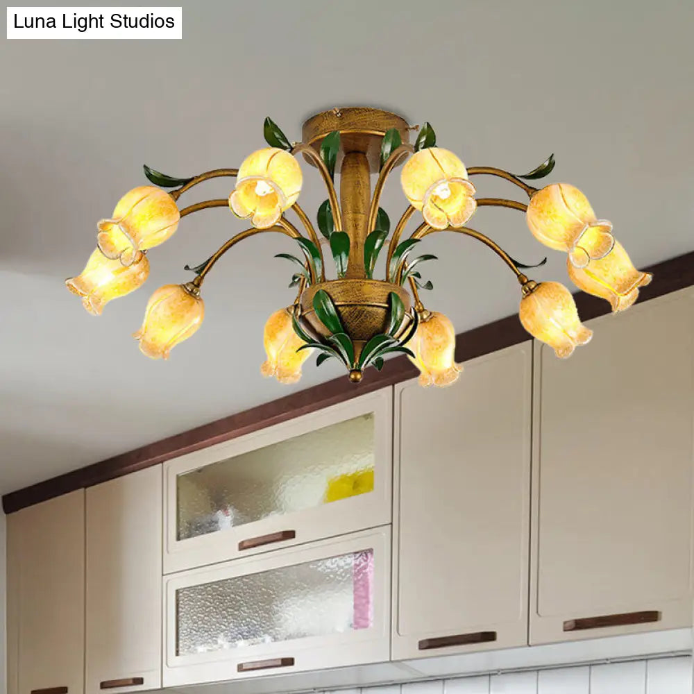 American Garden Metal Tulip Led Semi Flush Ceiling Light Fixture With Brass Finish - Ideal For