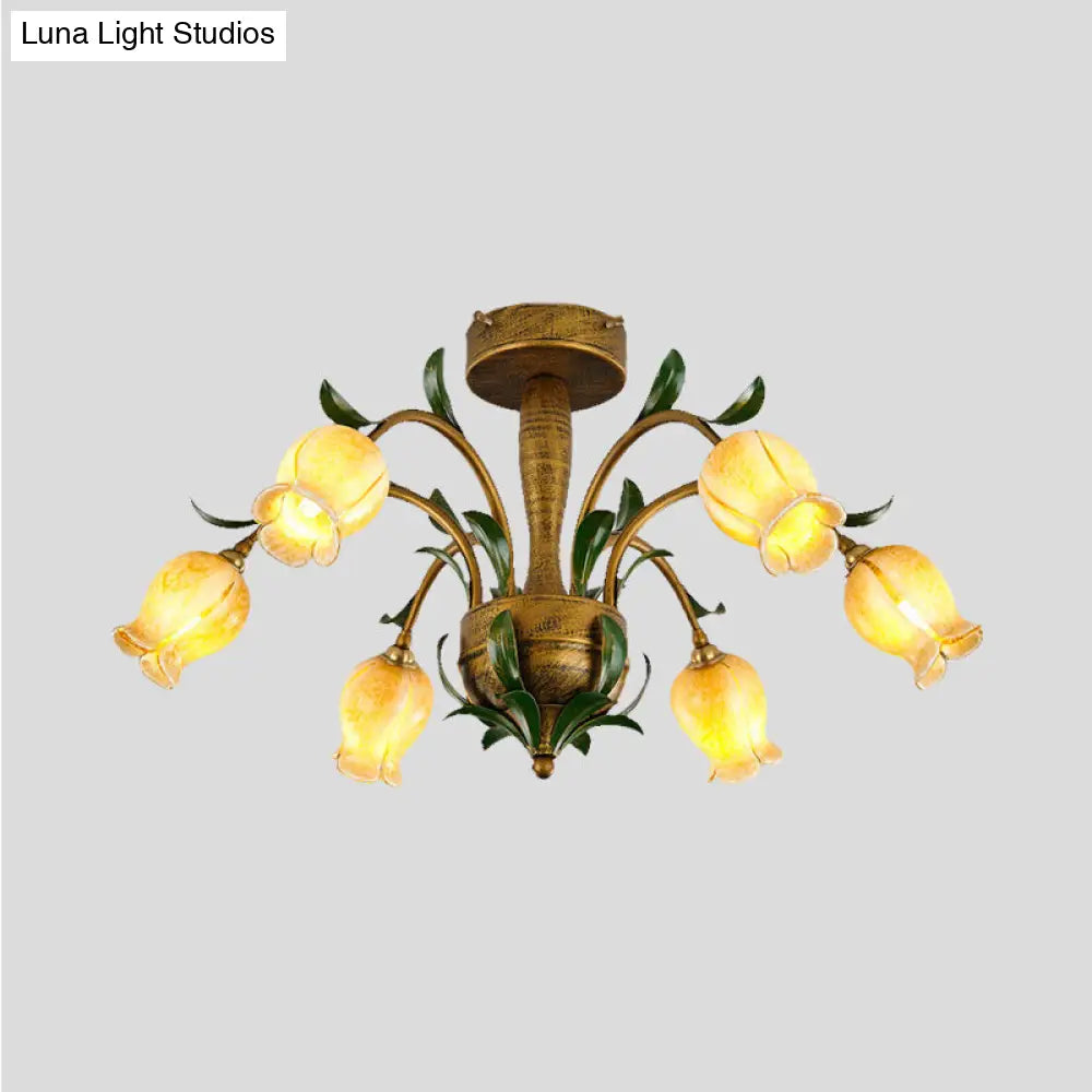 American Garden Metal Tulip Led Semi Flush Ceiling Light Fixture With Brass Finish - Ideal For