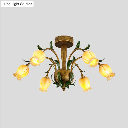 American Garden Metal Tulip Led Semi Flush Ceiling Light Fixture With Brass Finish - Ideal For