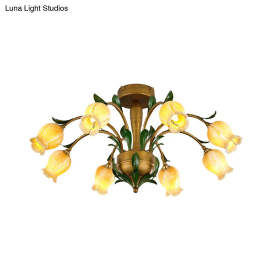 American Garden Metal Tulip Led Semi Flush Ceiling Light Fixture With Brass Finish - Ideal For