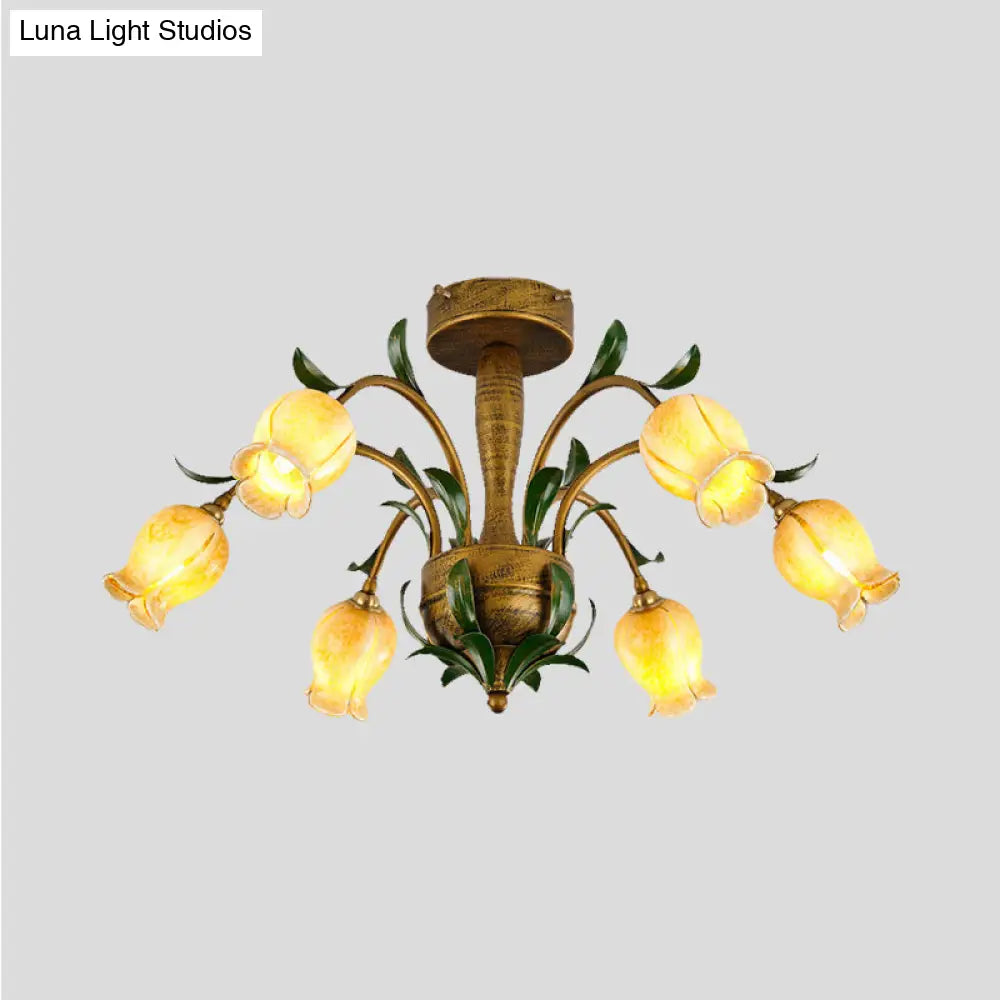 American Garden Metal Tulip Led Semi Flush Ceiling Light Fixture With Brass Finish - Ideal For