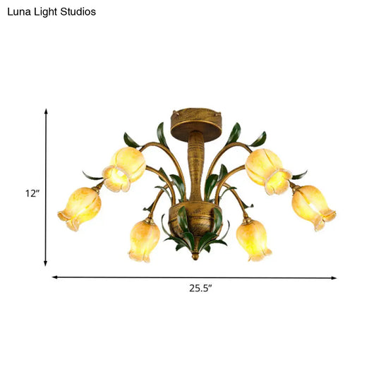 American Garden Metal Tulip Led Semi Flush Ceiling Light Fixture With Brass Finish - Ideal For