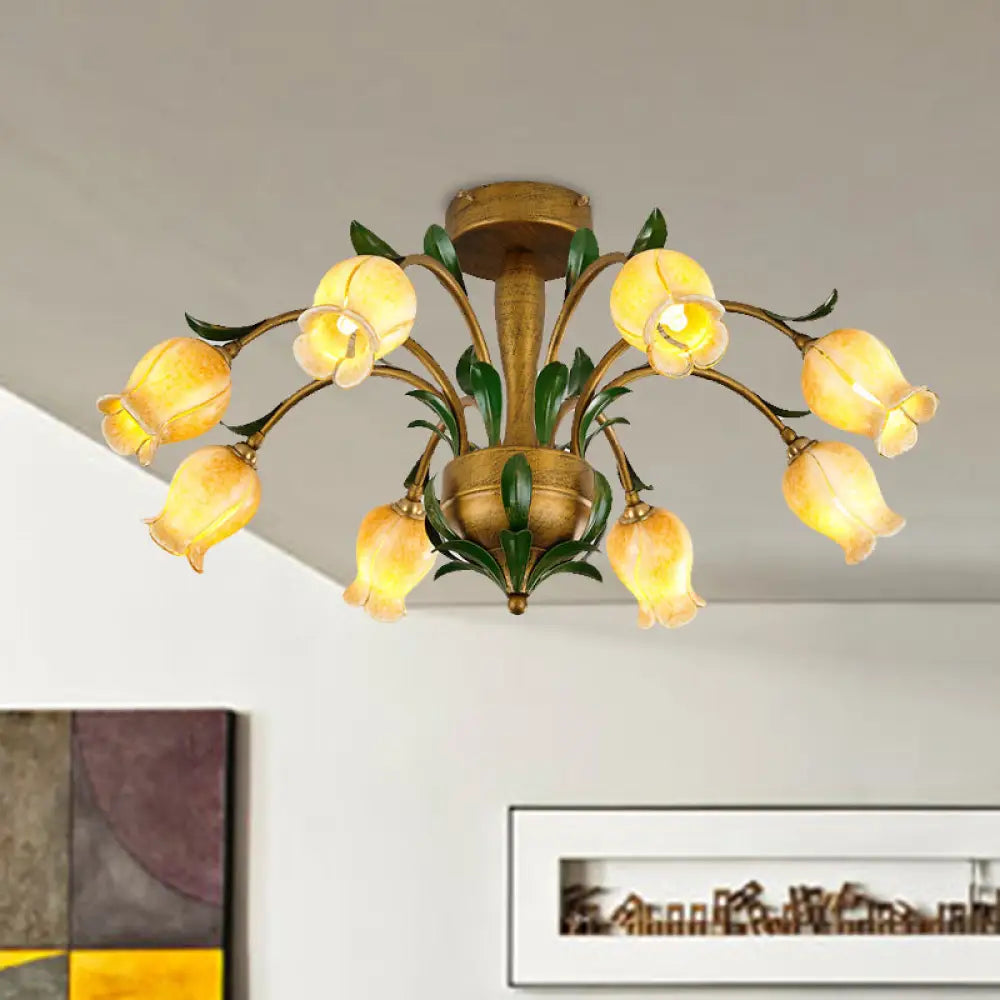 American Garden Metal Tulip Led Semi Flush Ceiling Light Fixture With Brass Finish - Ideal For