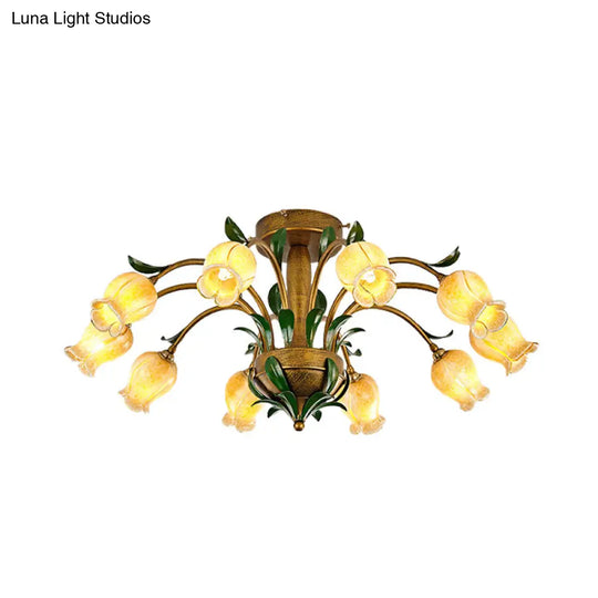 American Garden Metal Tulip Led Semi Flush Ceiling Light Fixture With Brass Finish - Ideal For