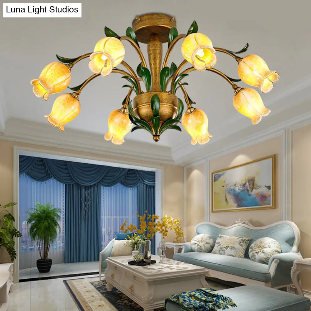 American Garden Metal Tulip Led Semi Flush Ceiling Light Fixture With Brass Finish - Ideal For