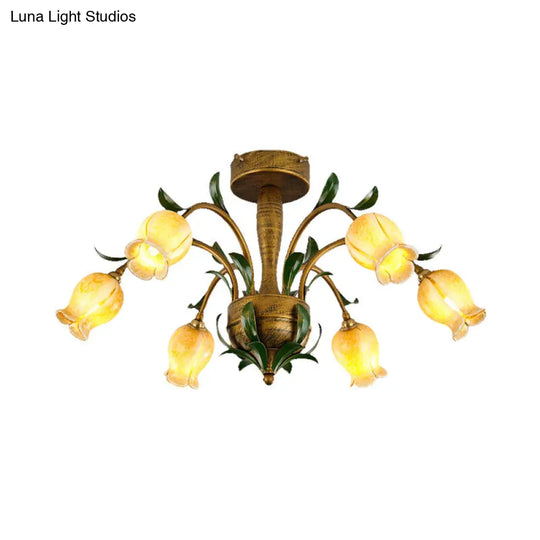 American Garden Metal Tulip Led Semi Flush Ceiling Light Fixture With Brass Finish - Ideal For