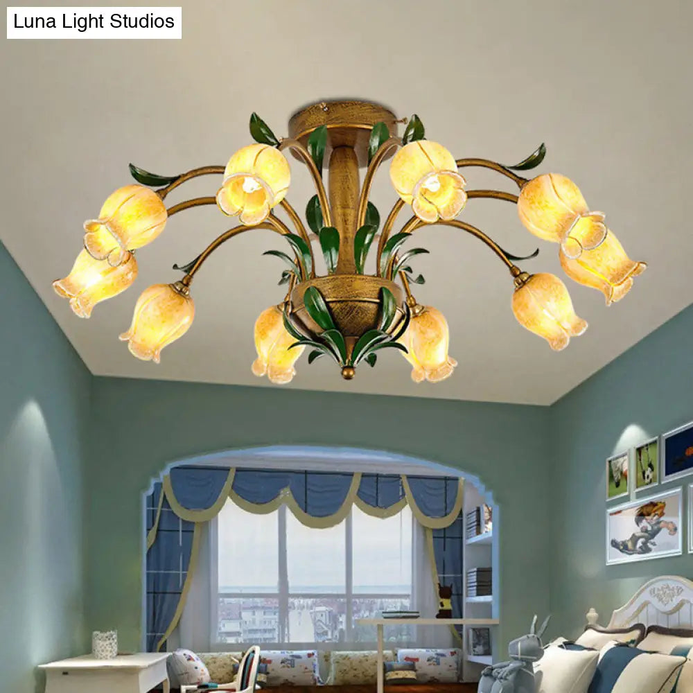 American Garden Metal Tulip Led Semi Flush Ceiling Light Fixture With Brass Finish - Ideal For