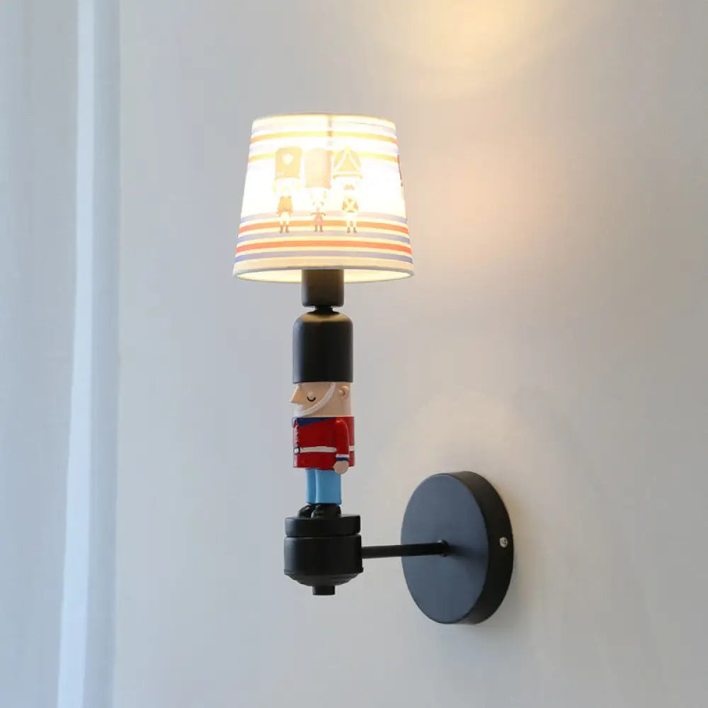 American Style Soldier Wall Lamp With Tapered Shade - 1 Head Bedroom Sconce Light Black