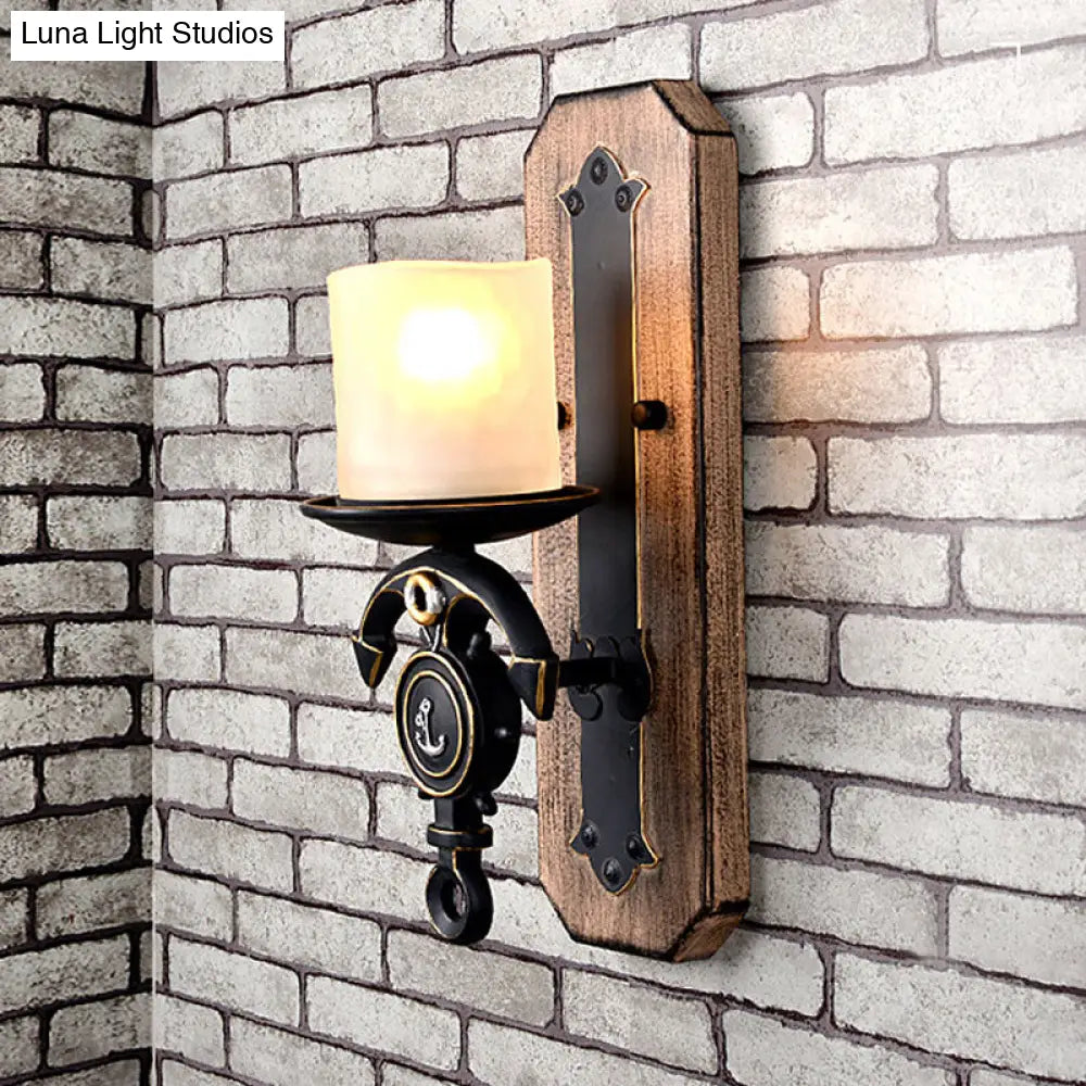 Anchor Arm Wall Lamp For Kids - Resin Mount Light Fixture With Blue/Brown Design And Opal Glass