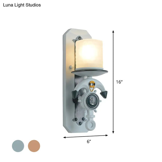 Anchor Arm Wall Lamp For Kids - Resin Mount Light Fixture With Blue/Brown Design And Opal Glass