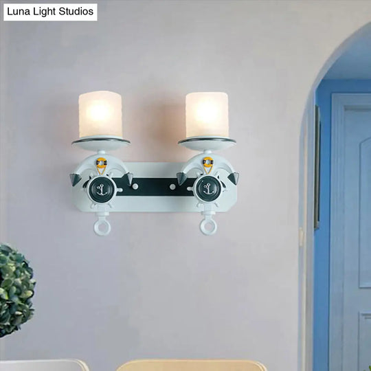 Anchor Arm Wall Lamp For Kids - Resin Mount Light Fixture With Blue/Brown Design And Opal Glass