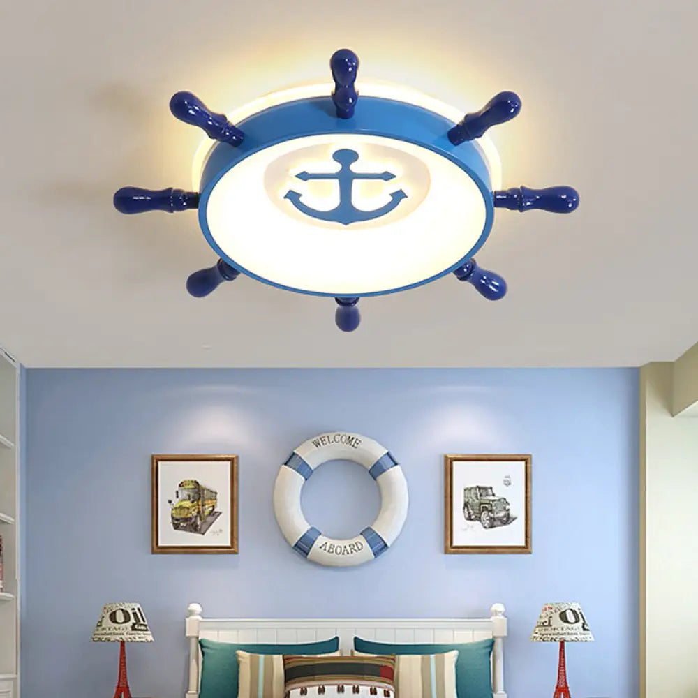Anchor Pattern Flush Mount Led Ceiling Light With Blue Rudder Design For Kids Warm/White / Warm