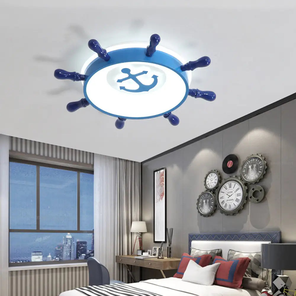 Anchor Pattern Flush Mount Led Ceiling Light With Blue Rudder Design For Kids Warm/White / White