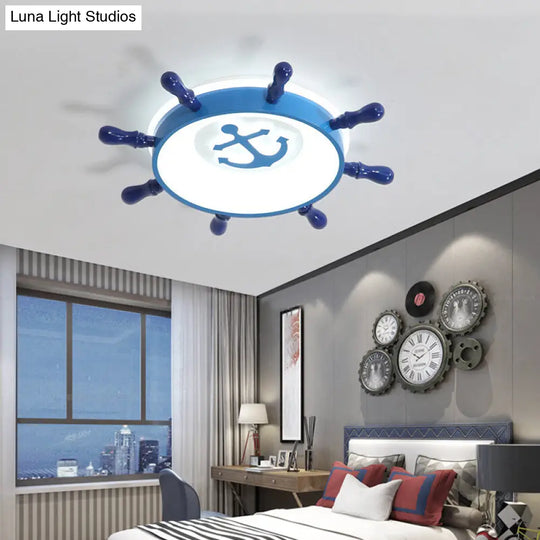 Anchor Pattern Flush Mount Led Ceiling Light With Blue Rudder Design For Kids Warm/White / White
