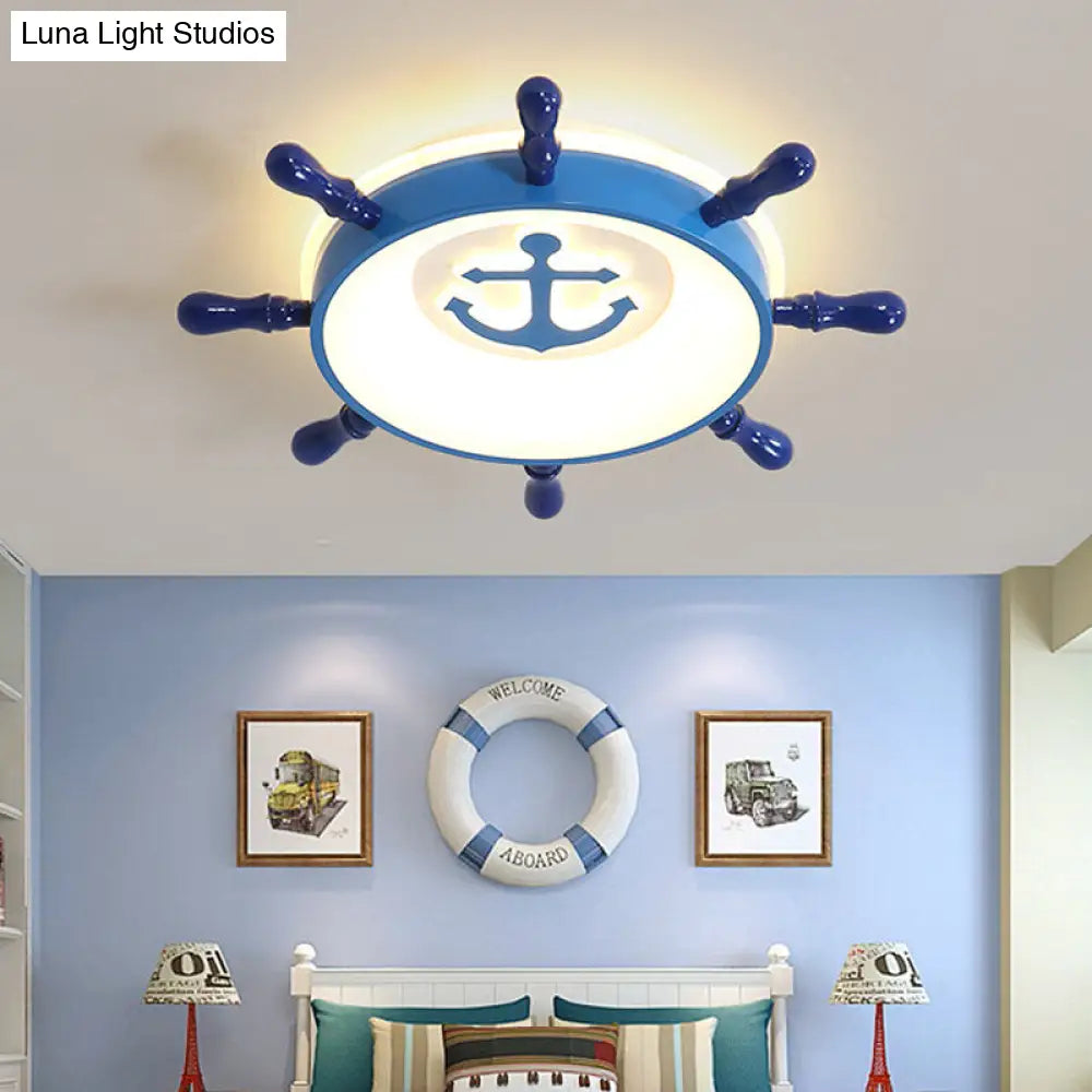 Anchor Pattern Flush Mount Led Ceiling Light With Blue Rudder Design For Kids Warm/White / Warm