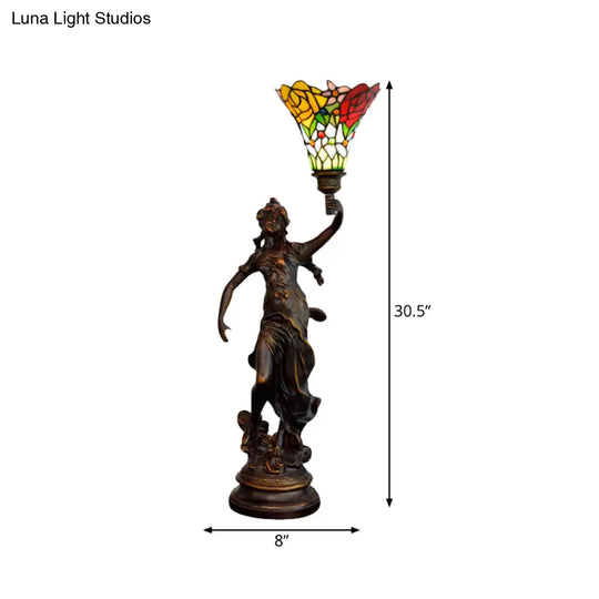 Andrea - Tiffany Flared Shade Stained Glass Night Light Style 1 Head Coffee Table Lamp With Angel