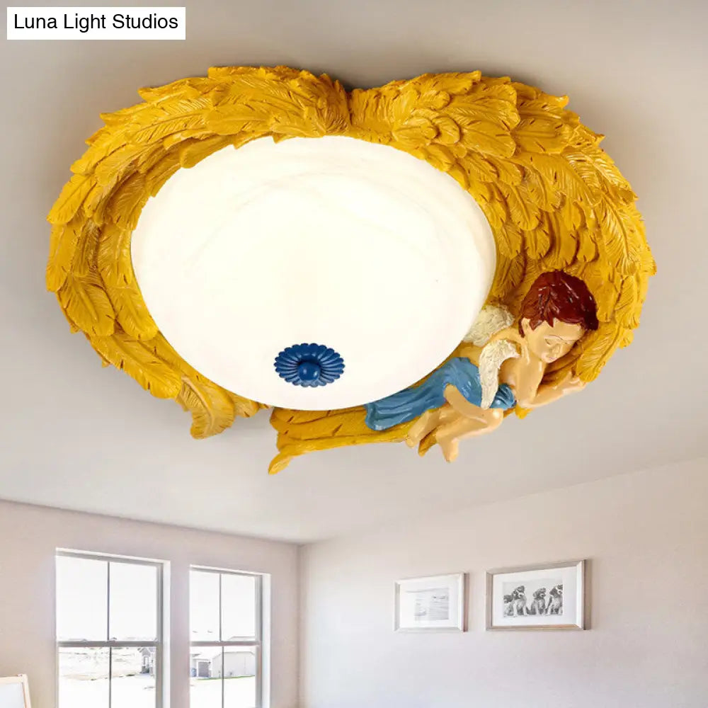 Angel Child Resin Wing Flush Mount Ceiling Lamp - Perfect For Romantic Bedroom Lighting Yellow /