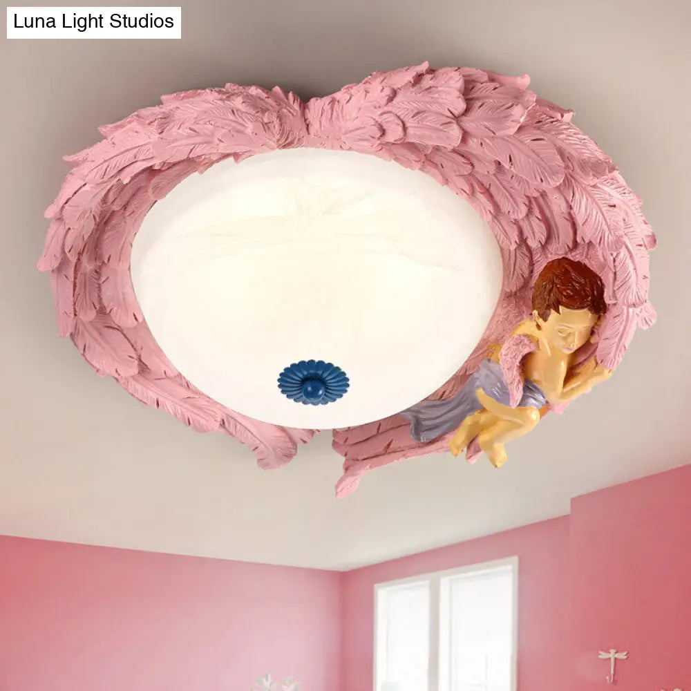 Angel Child Resin Wing Flush Mount Ceiling Lamp - Perfect For Romantic Bedroom Lighting Pink / White