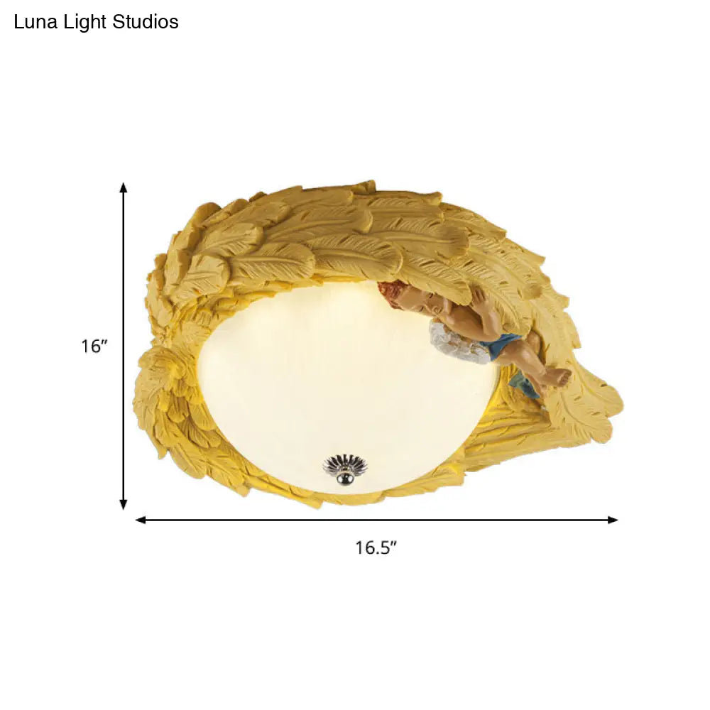 Angel Child Resin Wing Flush Mount Ceiling Lamp - Perfect For Romantic Bedroom Lighting
