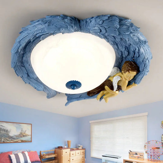 Angel Child Resin Wing Flush Mount Ceiling Lamp - Perfect For Romantic Bedroom Lighting Blue / White
