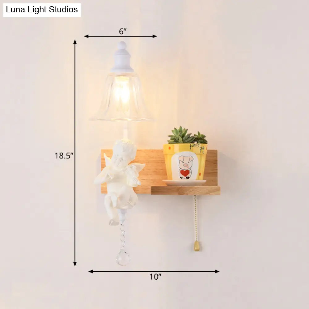 Angel Wood Wall Light - Bedroom Study Room Bell Sconce Lamp