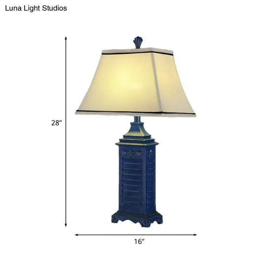 Angélique - Retro 1-Light Pagoda Night Table Lamp White Fabric Nightstand Light With Dark Blue