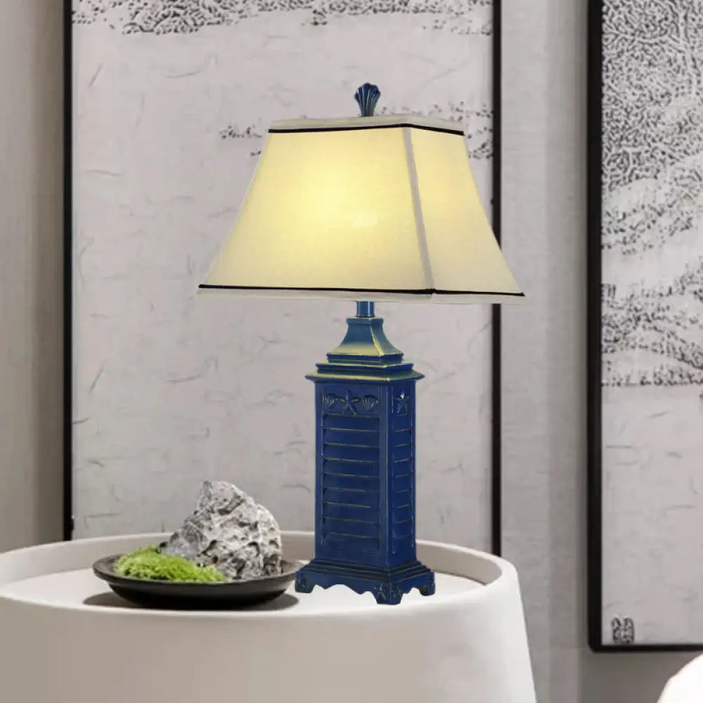 Angélique - Retro 1-Light Pagoda Night Table Lamp White Fabric Nightstand Light With Dark Blue