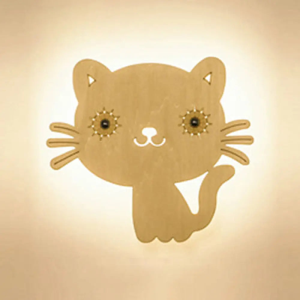 Animal Led Wall Sconce For Kids Rooms And Corridors In Beige Wood Finish / B