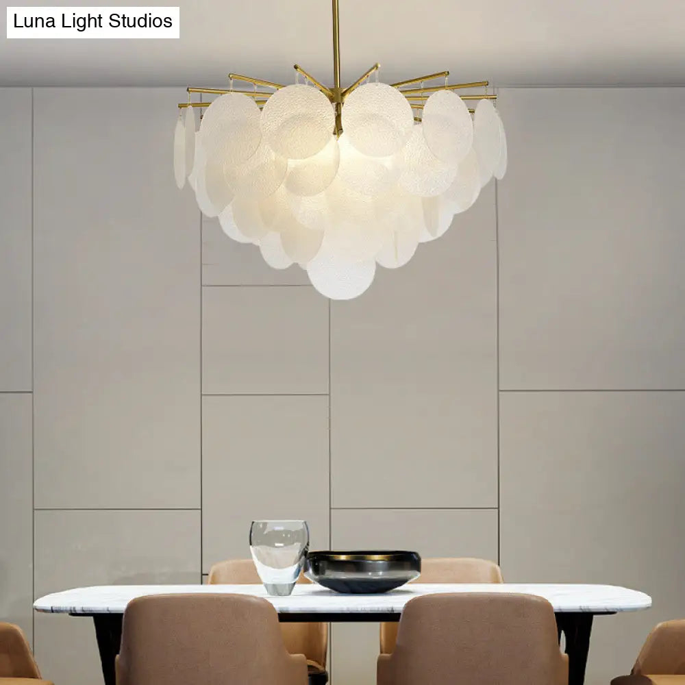 Aniya - Modern Brass-White Tiered Discs Suspension Chandelier For Dining Room Ceiling