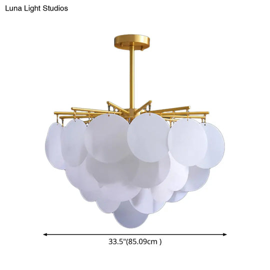 Aniya - Modern Brass-White Tiered Discs Suspension Chandelier For Dining Room Ceiling