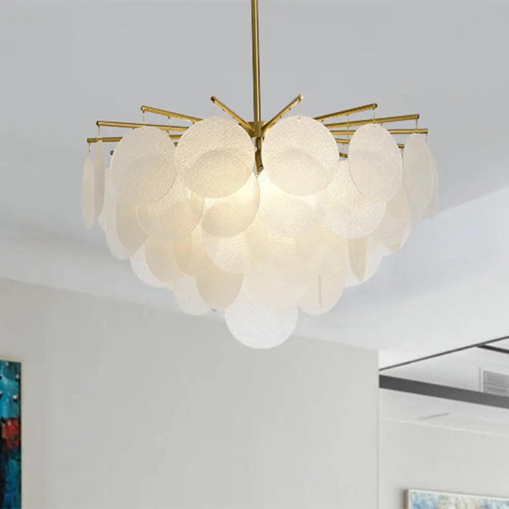 Aniya - Modern Brass-White Tiered Discs Suspension Chandelier For Dining Room Ceiling 6 / Brass