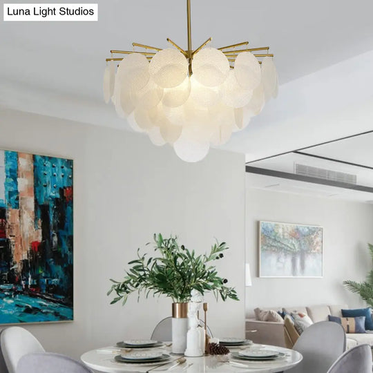 Aniya - Modern Brass-White Tiered Discs Suspension Chandelier For Dining Room Ceiling