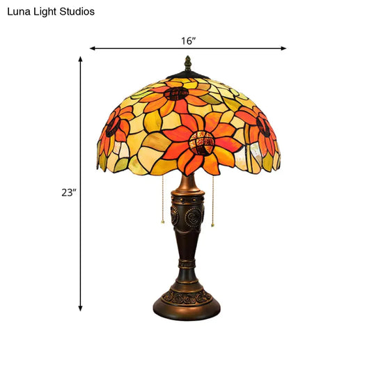 Annabelle - Red/Orange Glass Tiffany Night Lamp With Carved Base