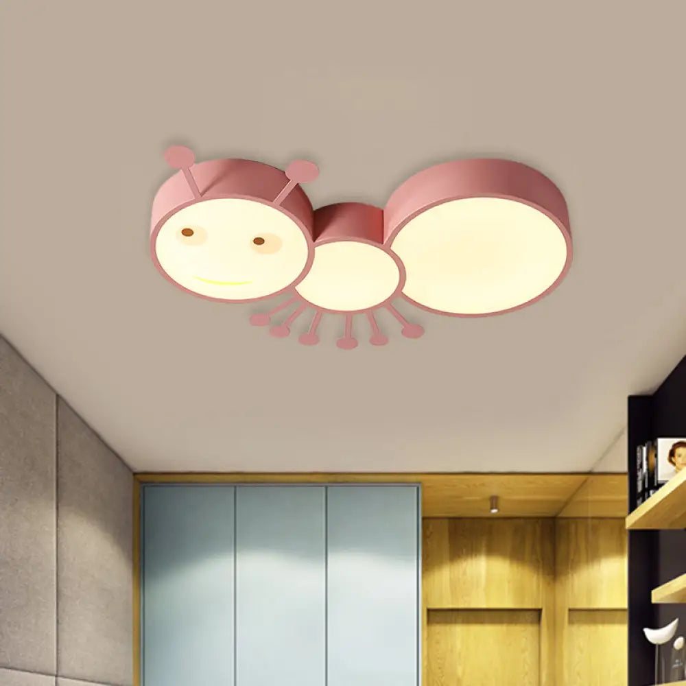 Ant Baby Led Ceiling Lamp In White/Pink/Blue - Cartoon Iron Flush Mount Lighting Pink