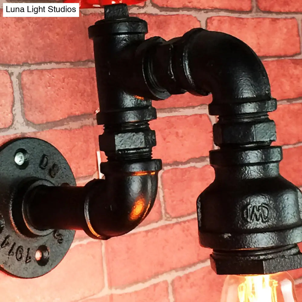 Antique 1-Light Restaurant Wall Mount Light With Decorative Valve - Plumbing Pipe Iron Lighting