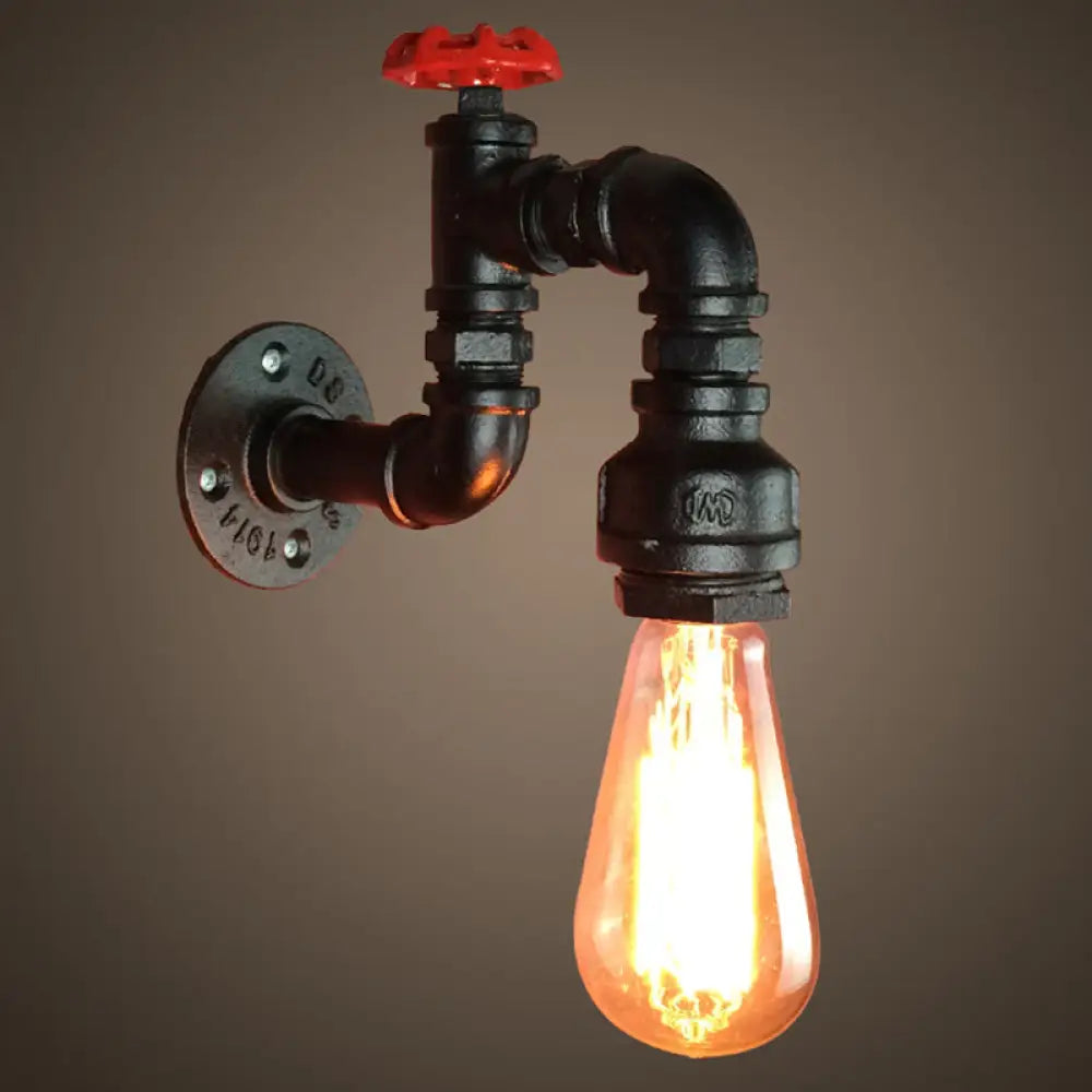 Antique 1-Light Restaurant Wall Mount Light With Decorative Valve - Plumbing Pipe Iron Lighting