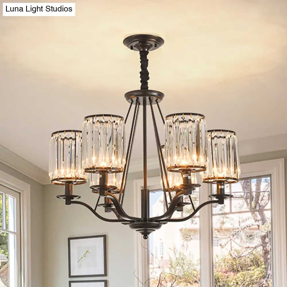 Prismatic Crystal Hanging Ceiling Light - Antique Style Chandelier (3/6/8 Options) Matte Black