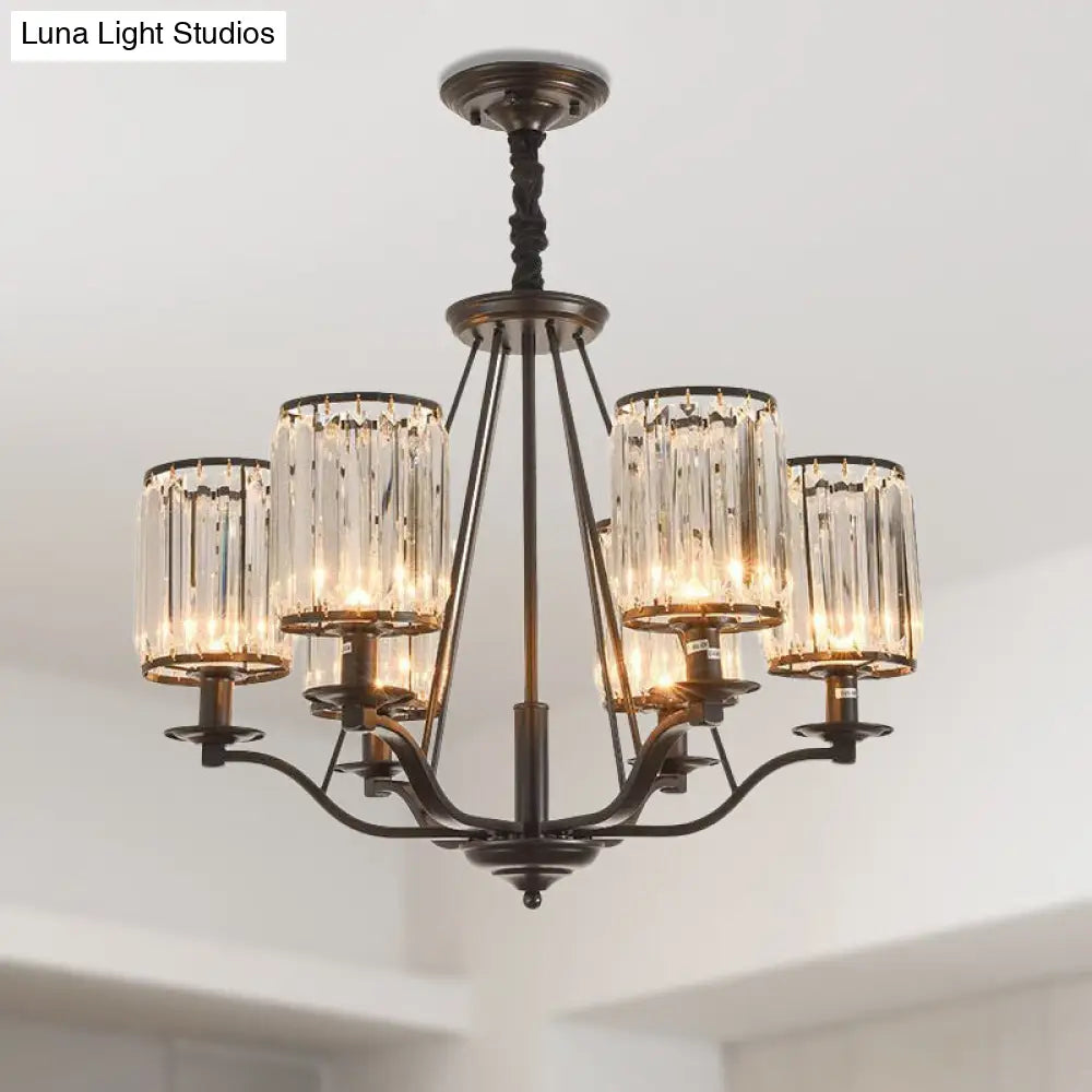 Prismatic Crystal Hanging Ceiling Light - Antique Style Chandelier (3/6/8 Options) Matte Black