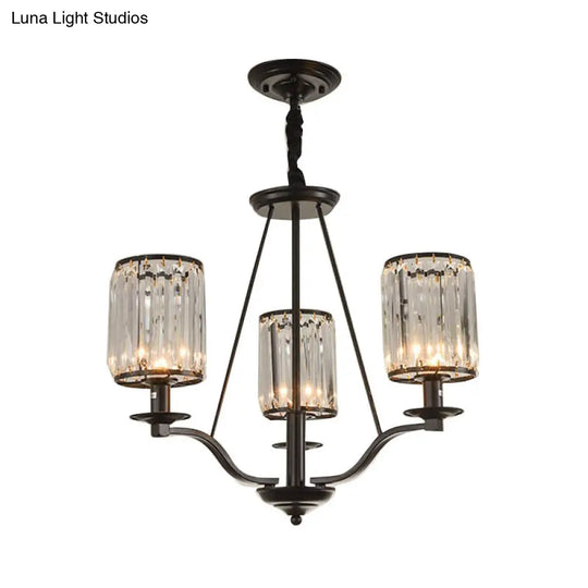 Prismatic Crystal Hanging Ceiling Light - Antique Style Chandelier (3/6/8 Options) Matte Black