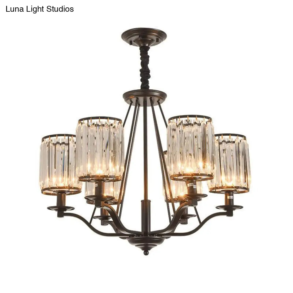 Prismatic Crystal Hanging Ceiling Light - Antique Style Chandelier (3/6/8 Options) Matte Black