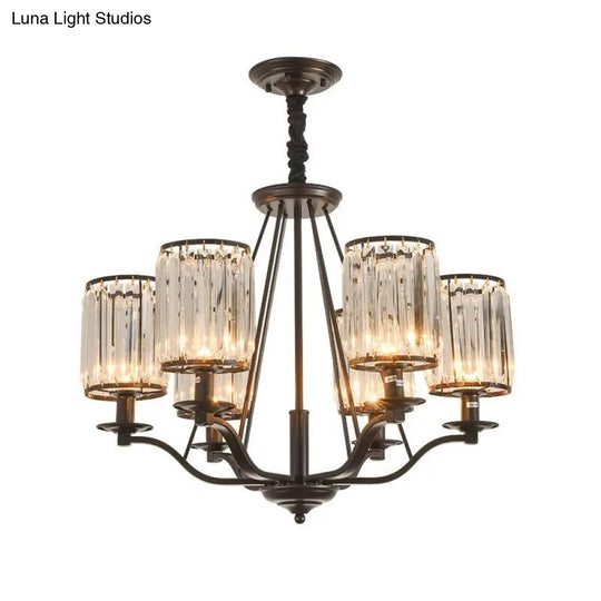 Prismatic Crystal Hanging Ceiling Light - Antique Style Chandelier (3/6/8 Options) Matte Black