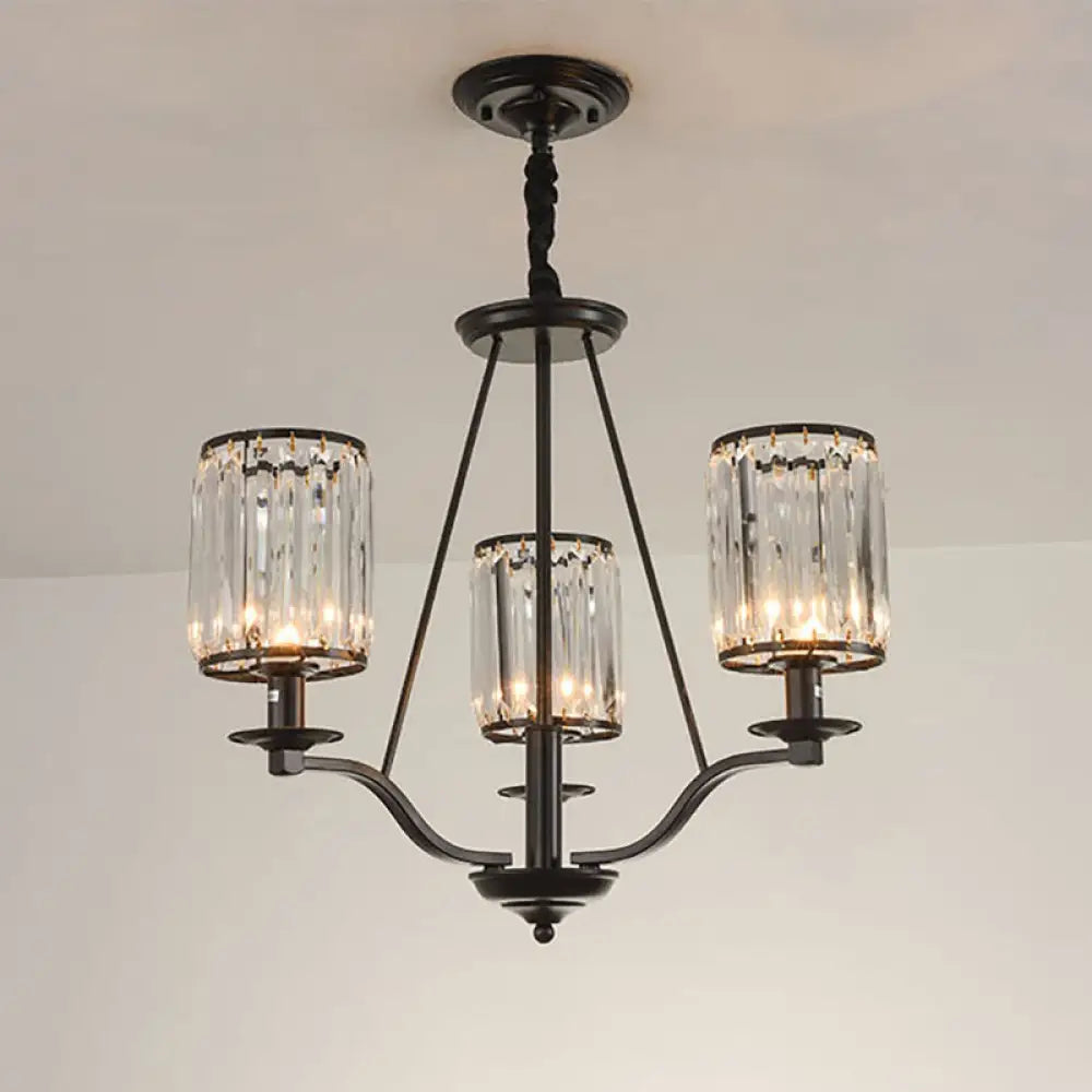 Antique 3/6/8 Light Black Cylinder Prismatic Crystal Chandelier 3 /